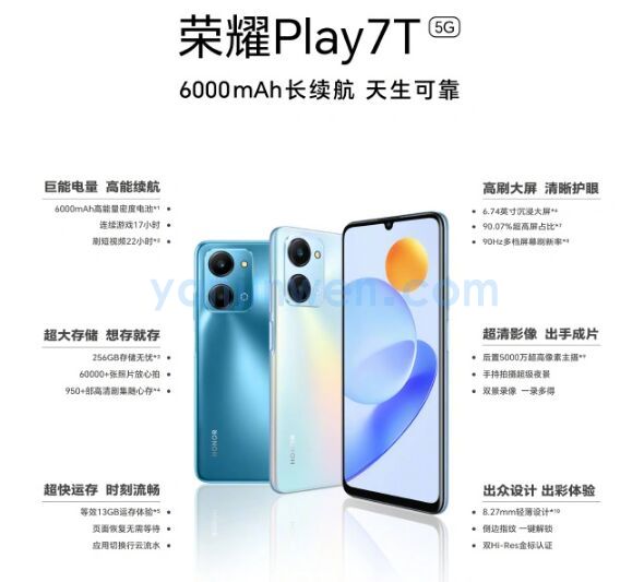 荣耀Play7T搭载天玑6020处理器的千元机即将开售